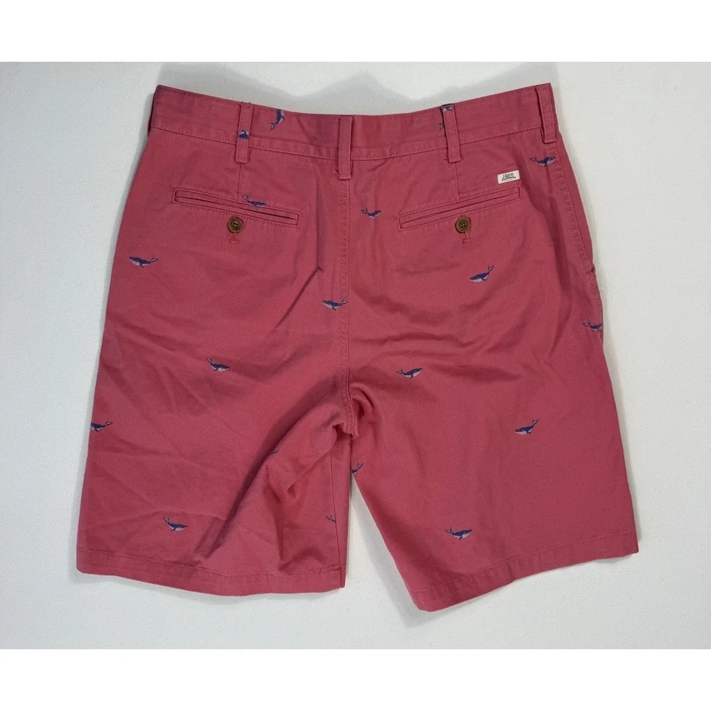 Izod Saltwater Men 34 Pink Whale Print Chino Shorts Nautical Preppy Beach Cotton